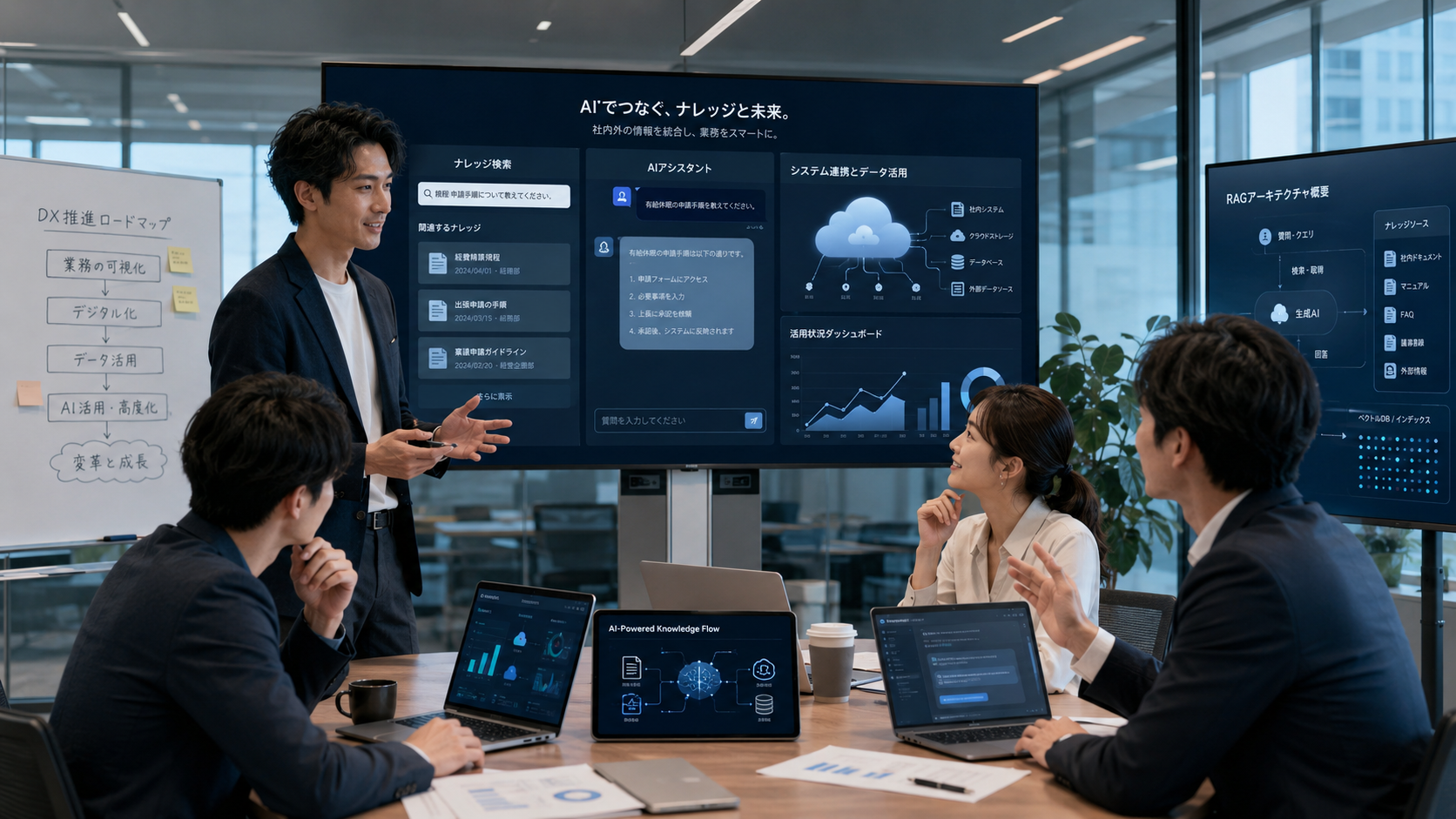 生成AIとDX支援を表すデジタル画面のイメージ